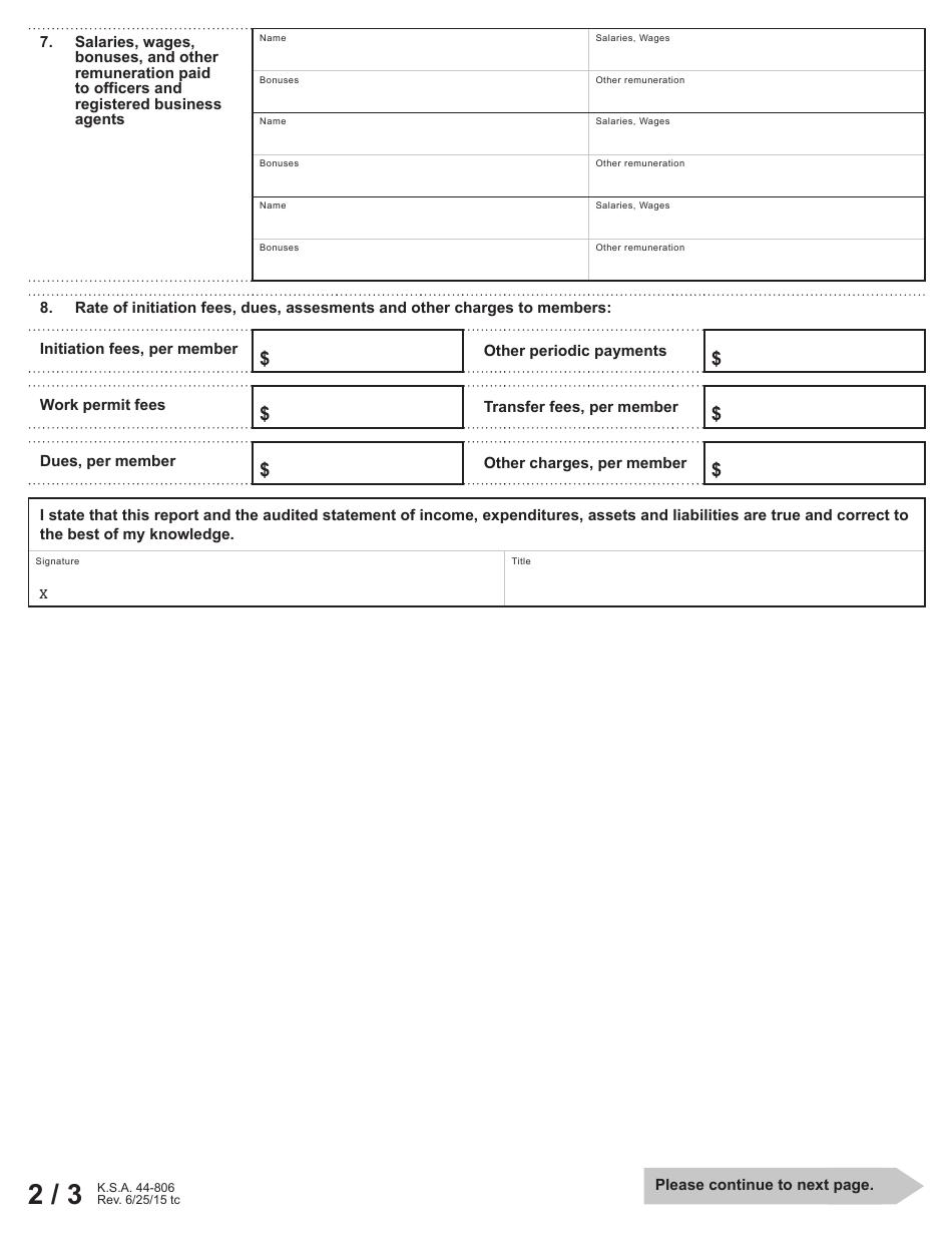 Form LA67-01 Labor / Employee Organization Annual Report - Kansas, Page 3