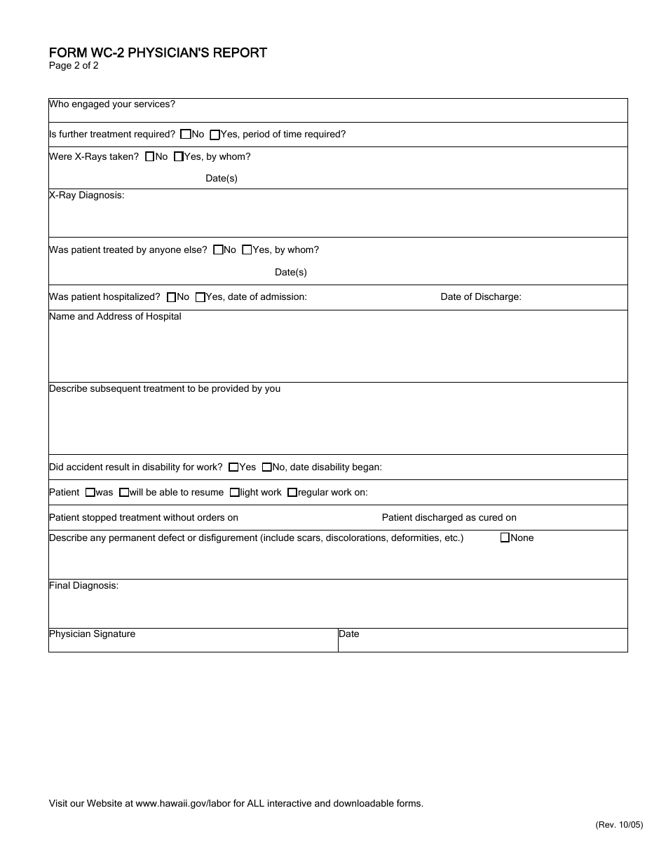Form WC-2 Physicians Report - Hawaii, Page 3