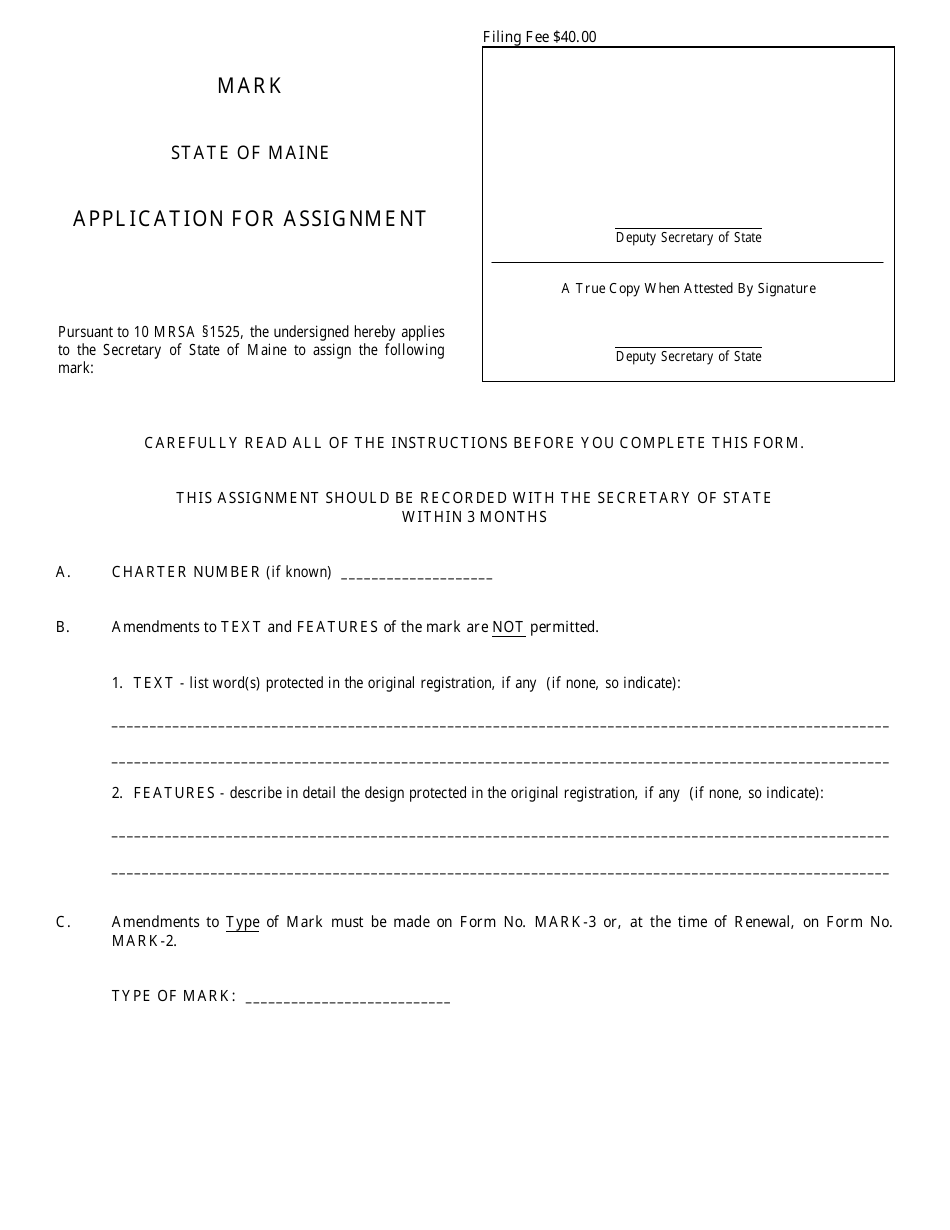 Form MARK-4 Application for Assignment of a Mark - Maine, Page 1