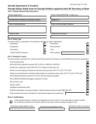 Document preview: Exempt Status Entity Form for Exempt Entities Registered With Nv Secretary of State - Nevada