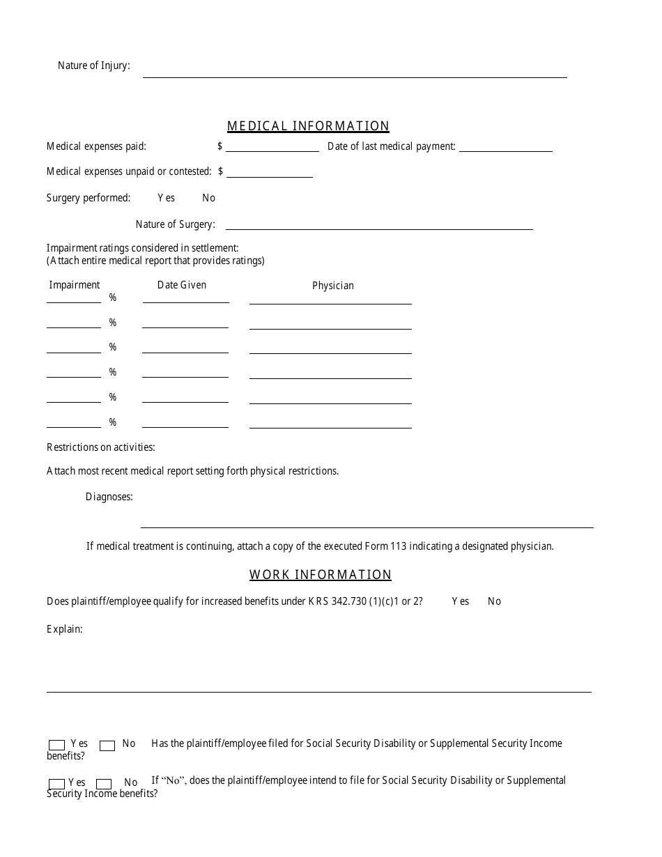 Form 110 Injury - Agreement as to Compensation - Kentucky, Page 2