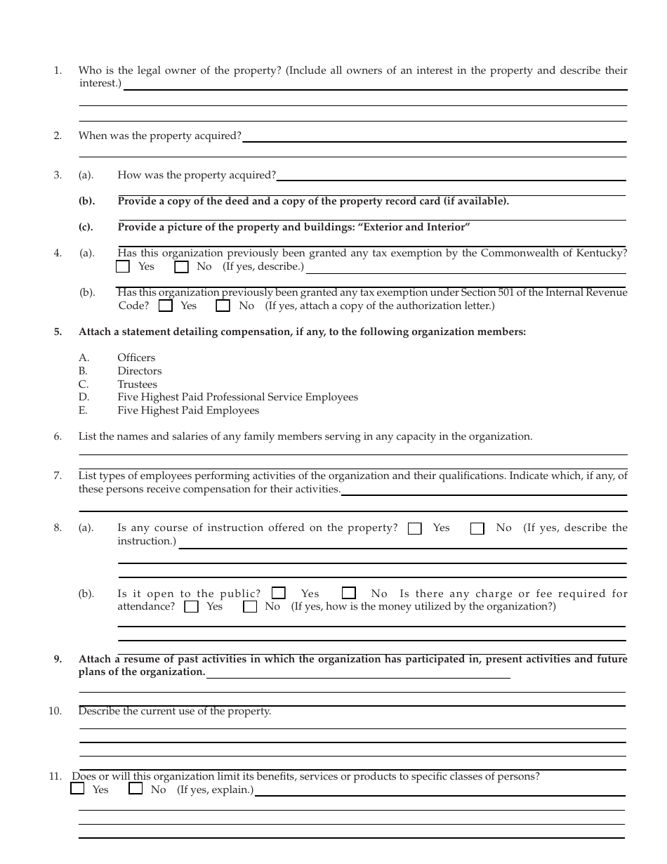 Form 62A023 Application for Exemption From Property Taxation - Kentucky, Page 2