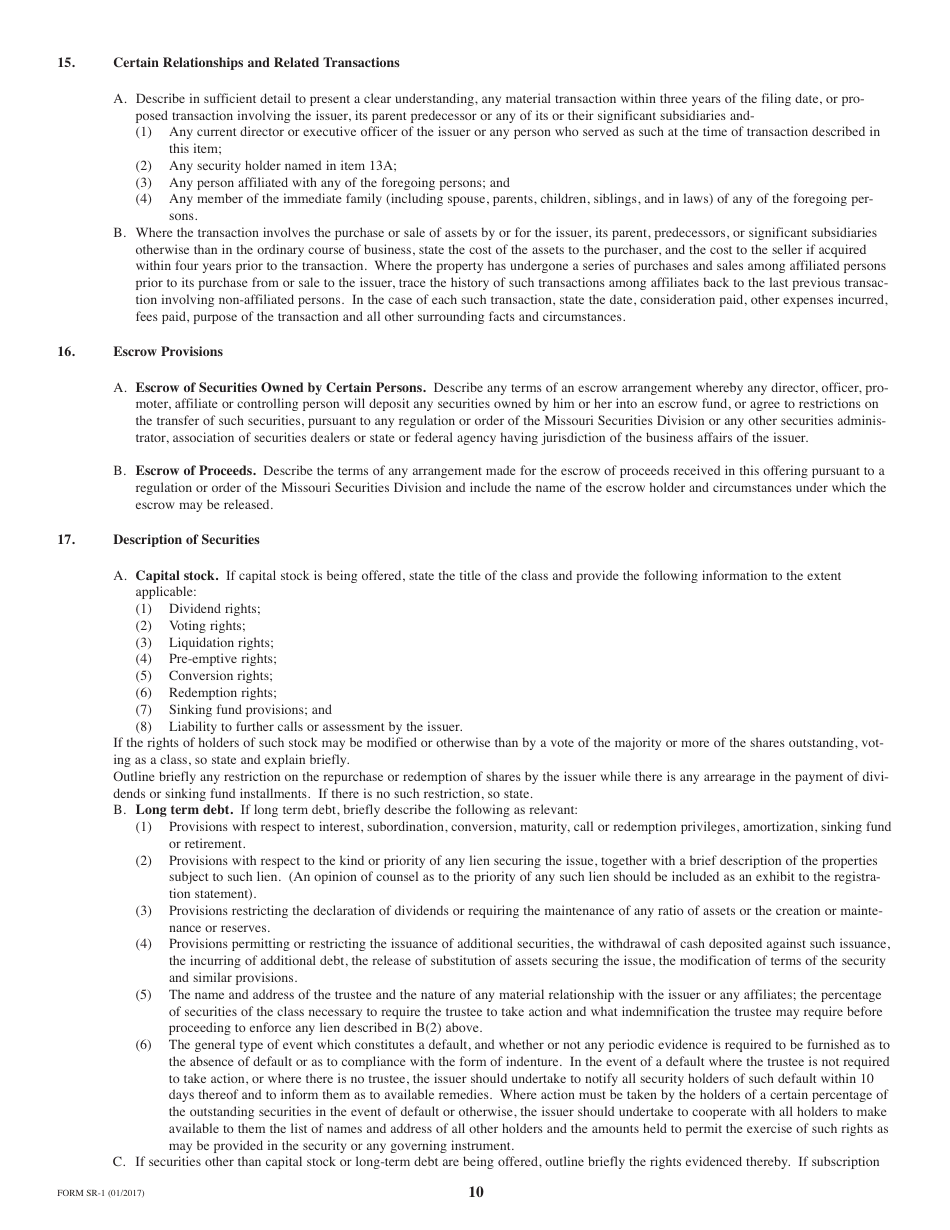 Form SR-1 Form of Prospectus for Registration of Securities by Qualification - Missouri, Page 10