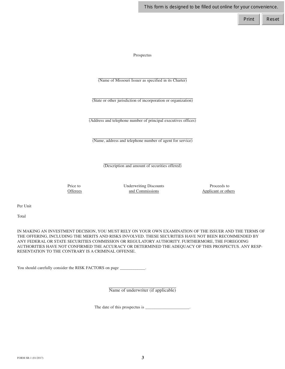 Form SR-1 Form of Prospectus for Registration of Securities by Qualification - Missouri, Page 3