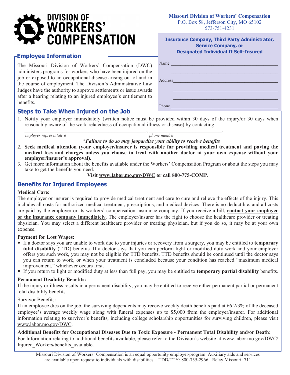 Form WC-106 Workers Compensation Poster - Missouri, Page 1