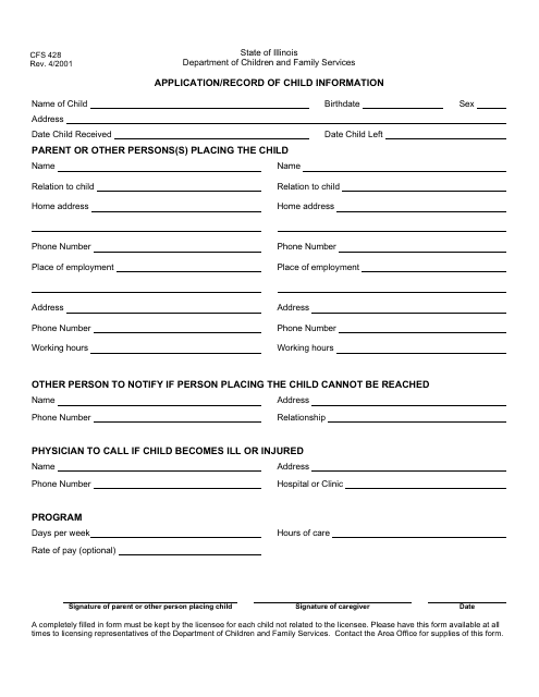 Form CFS428  Printable Pdf