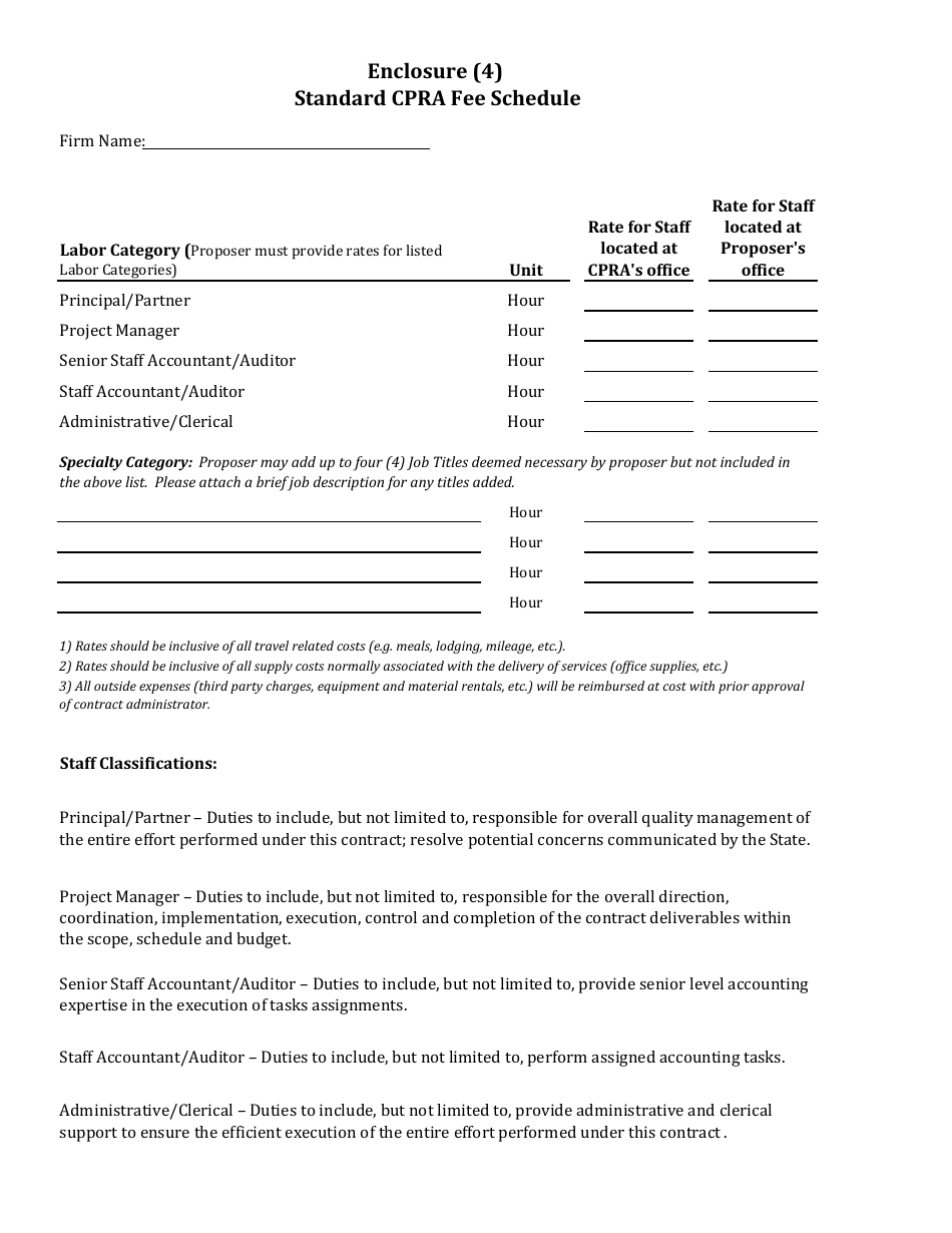 Enclosure (4) Standard Cpra Fee Schedule - Louisiana, Page 1