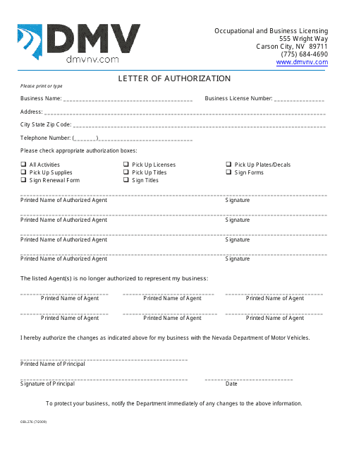 Form OBL276  Printable Pdf