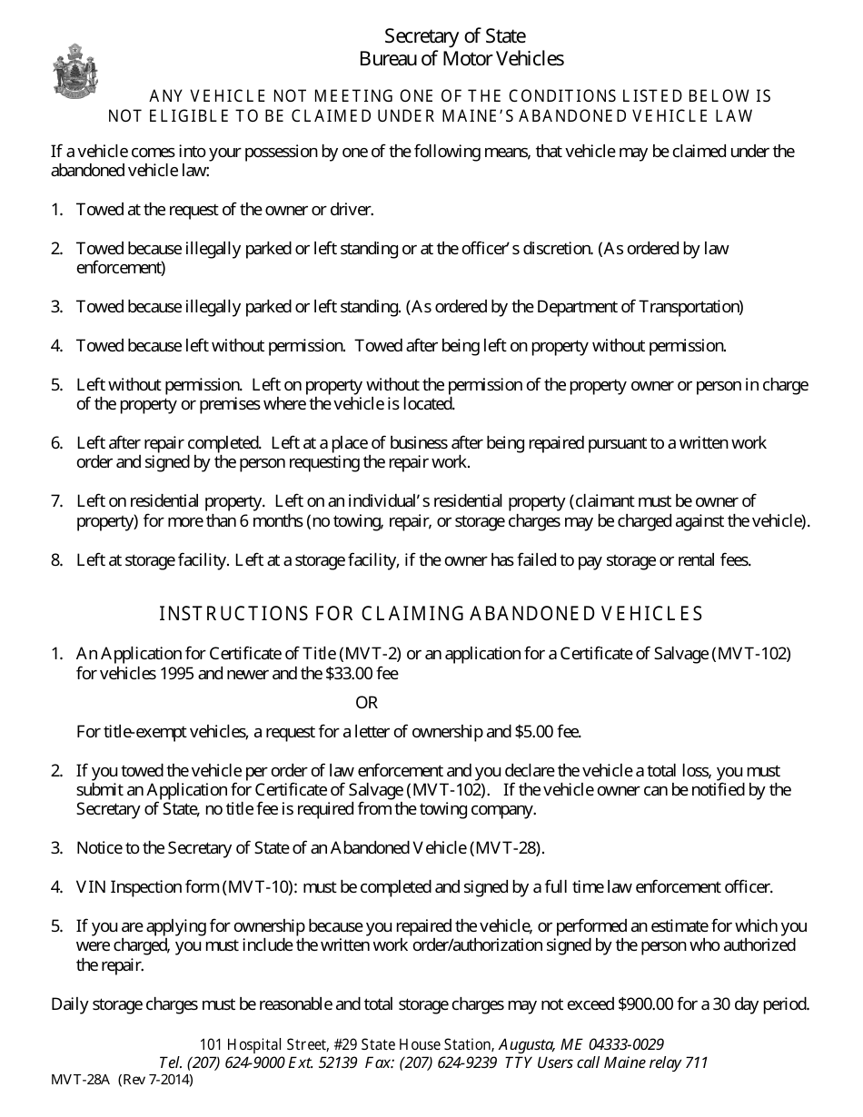 Download Instructions for Form MVT28 Notice to the Secretary of State