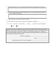Trademark or Service Mark Registration or Renewal Form - Maryland, Page 2