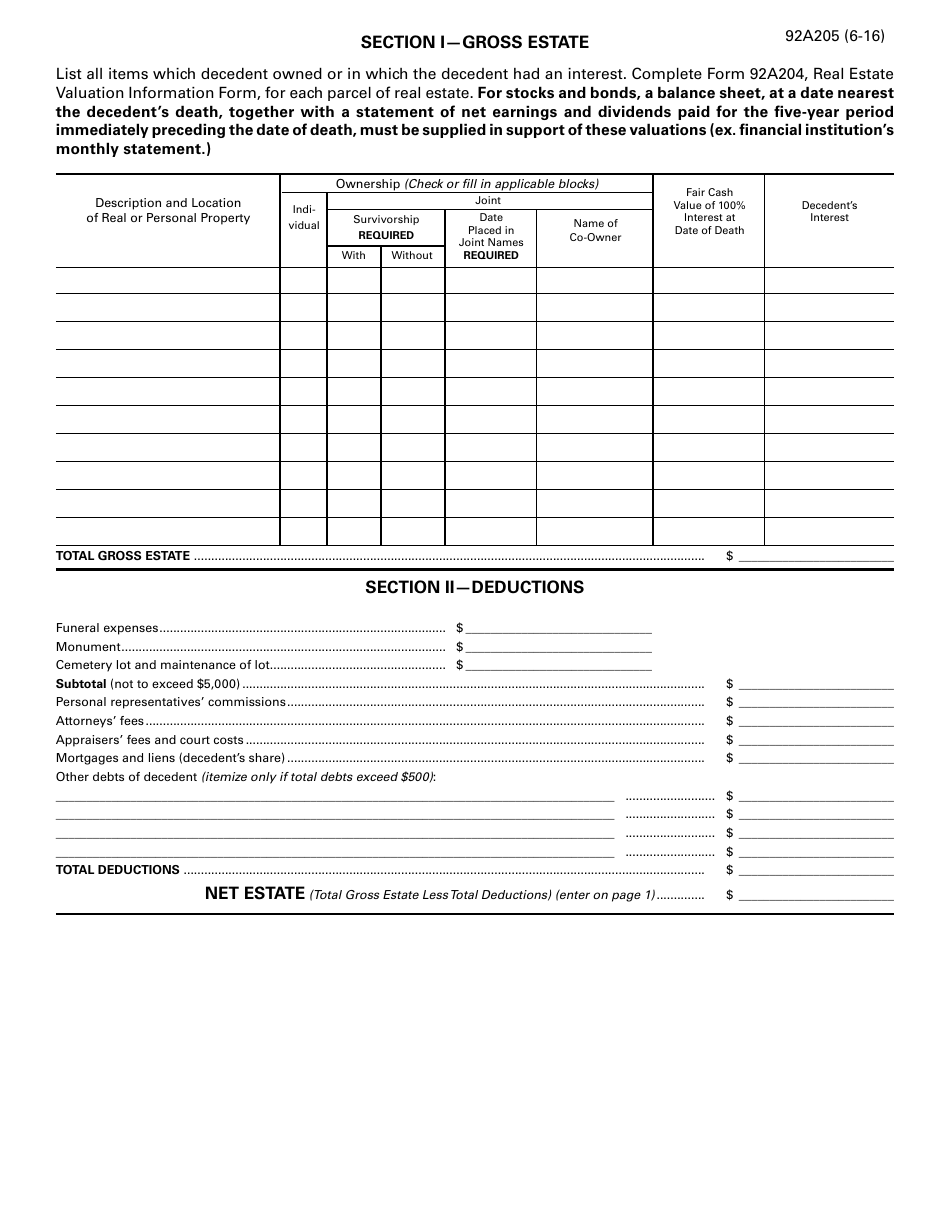 Form 92a205 Fill Out Sign Online And Download Printable Pdf