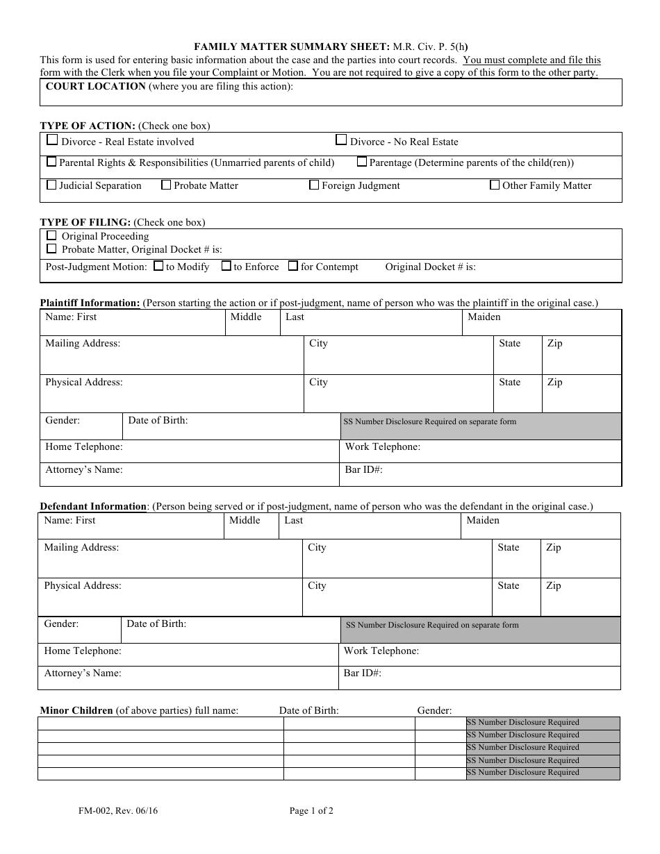 Form FM-002 - Fill Out, Sign Online and Download Printable PDF, Maine ...