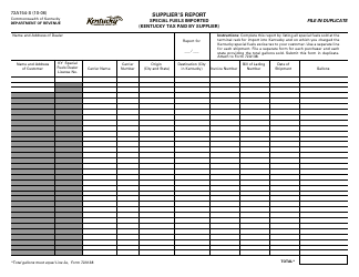 Form 72A154-S &quot;Supplier's Report - Special Fuels Imported (Kentucky Tax Paid by Supplier)&quot; - Kentucky