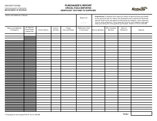 Form 72A154-P &quot;Purchaser's Report - Special Fuels Imported (Kentucky Tax Paid to Supplier)&quot; - Kentucky