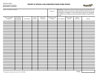 Form 72A154 &quot;Report of Special Fuels Imported From Other States&quot; - Kentucky