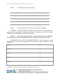 Form FIS1015 Articles of Incorporation - Bank - Michigan, Page 2