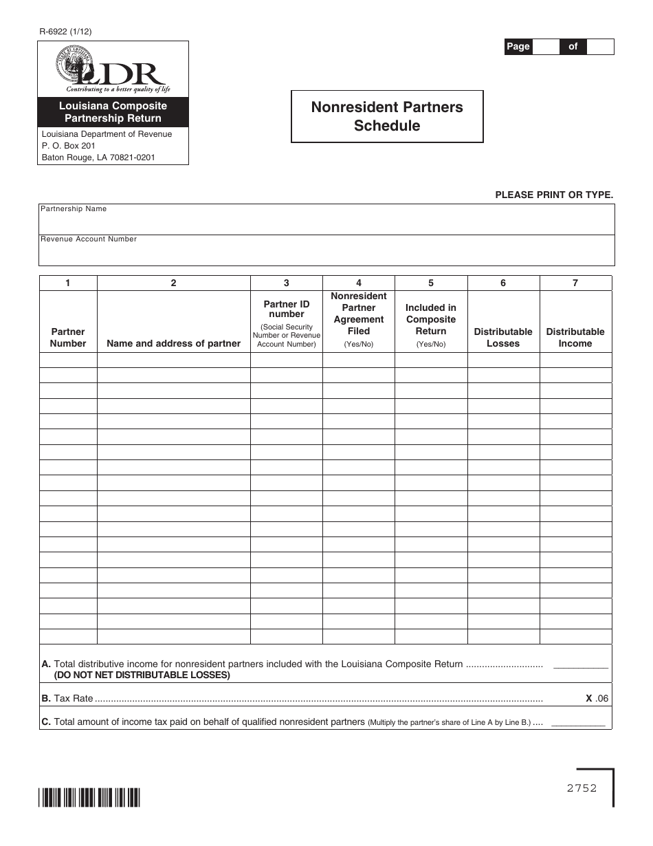 Form R-6922 Louisiana Composite Partnership Return - Louisiana, Page 3