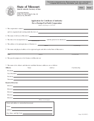 Document preview: Form CORP.42 Application for Certificate of Authority for a Foreign for-Profit Corporation - Missouri
