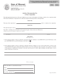 Form CORP.41C Articles of Incorporation for a Close Corporation - Missouri