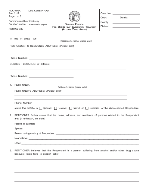 Form AOC-700A  Printable Pdf