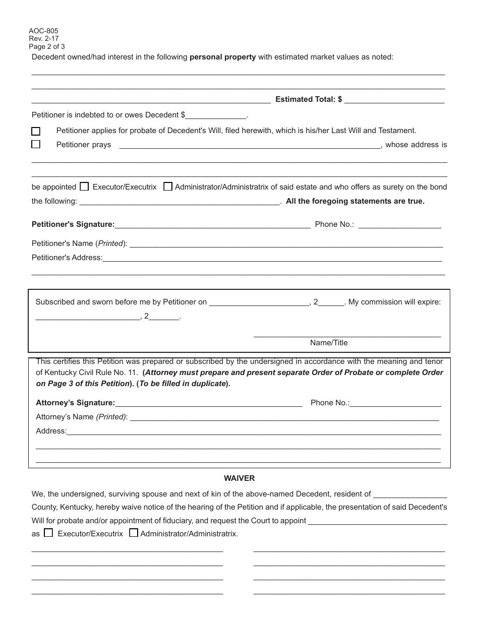 Form AOC-805 - Fill Out, Sign Online and Download Fillable PDF ...