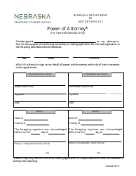 Document preview: Power of Attorney (For Vehicle/Motorboat Only) - Nebraska