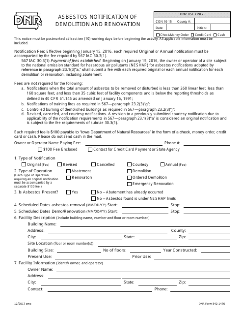 DNR Form 542-1476  Printable Pdf