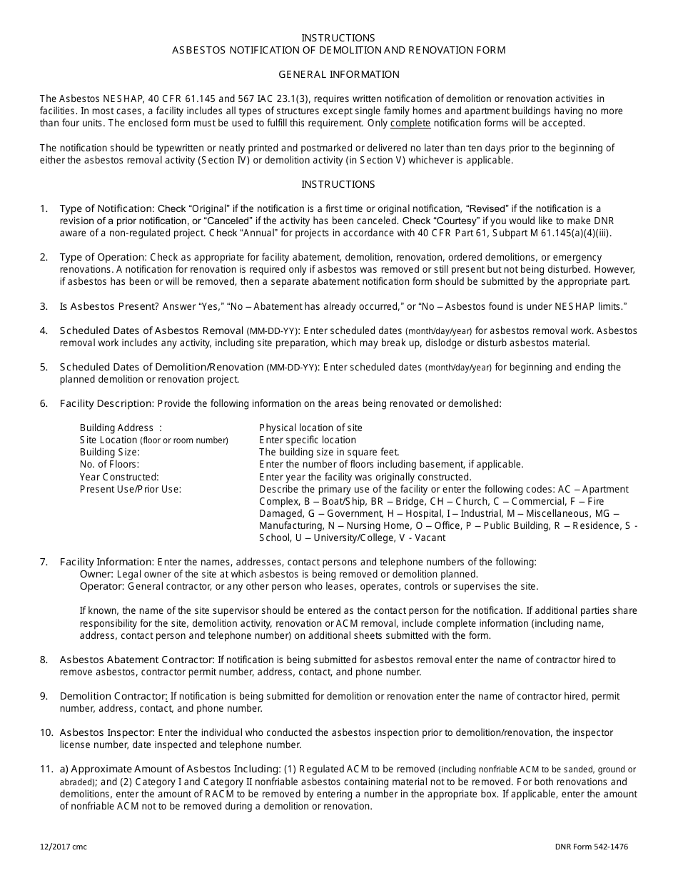 DNR Form 542-1476 Asbestos Notification of Demolition and Renovation - Iowa, Page 4