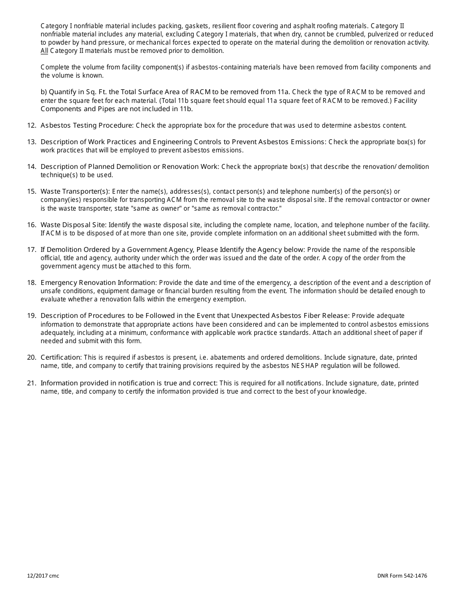 DNR Form 542-1476 Asbestos Notification of Demolition and Renovation - Iowa, Page 5