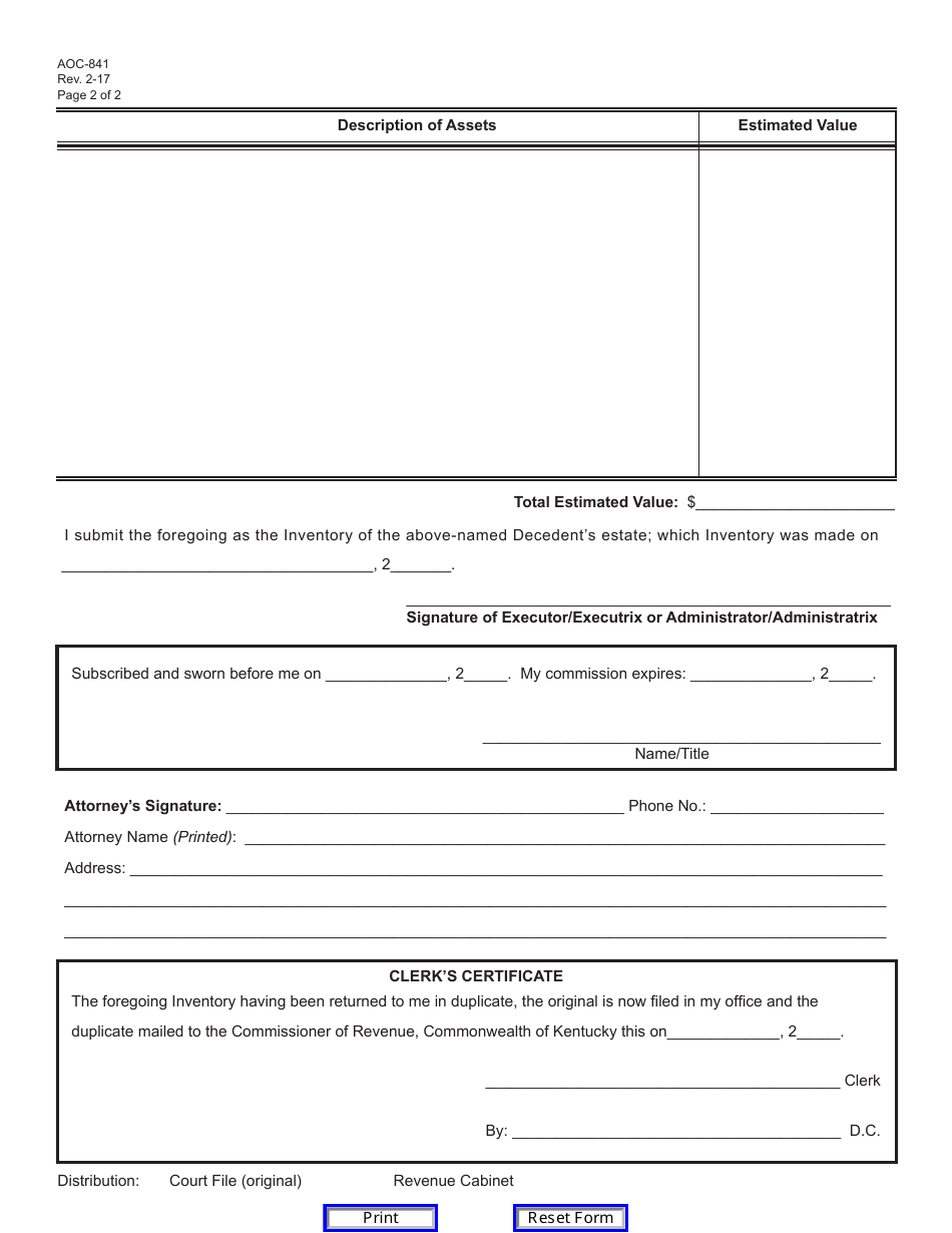 Form AOC-841 - Fill Out, Sign Online and Download Fillable PDF ...