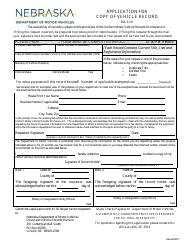 Application for Copy of Vehicle Record - Nebraska