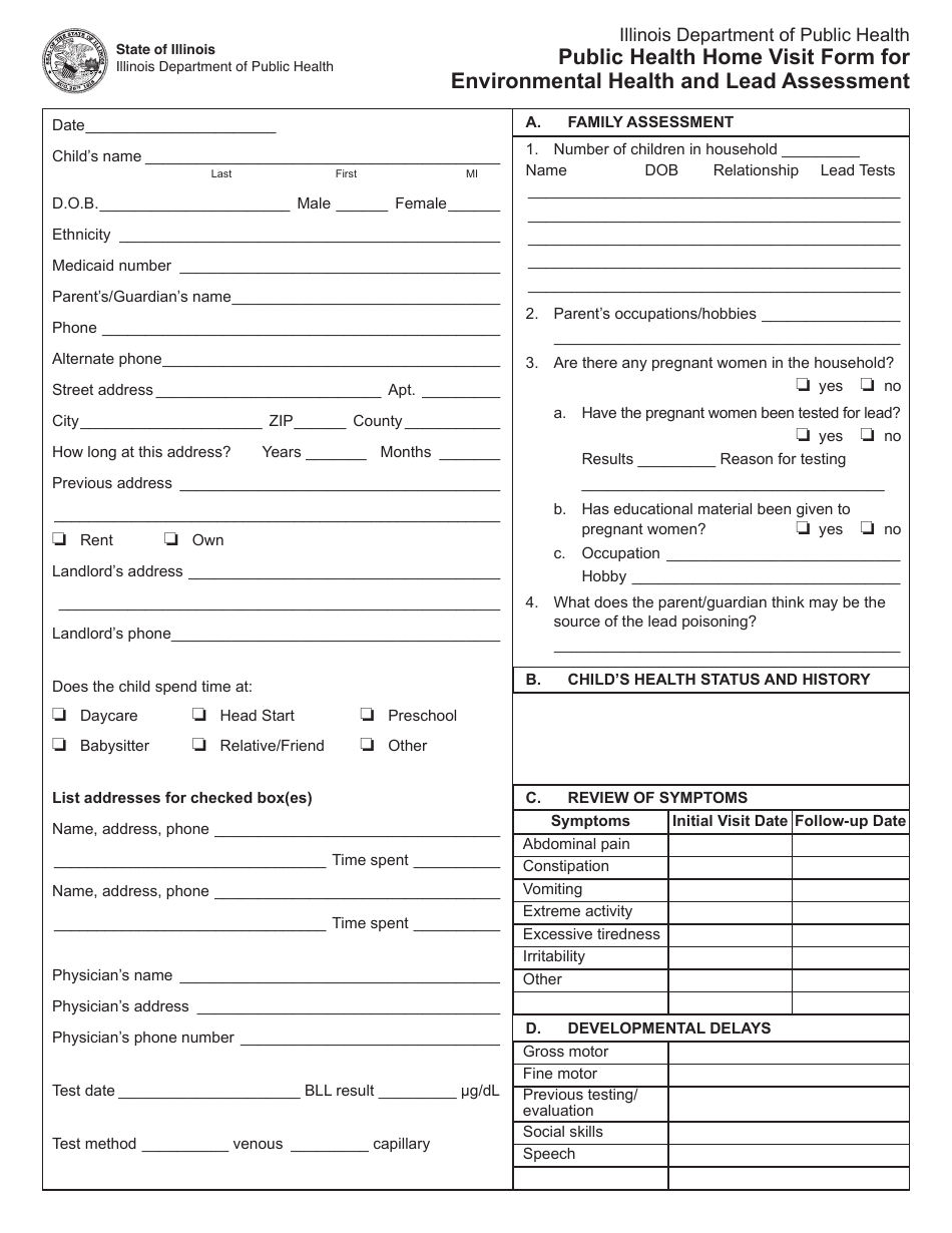 Form IOCI0252-11 Public Health Home Visit Form for Environmental Health and Lead Assessment - Illinois, Page 1
