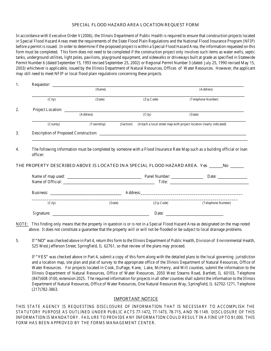 Special Flood Hazard Area Location Request Form - Illinois, Page 1
