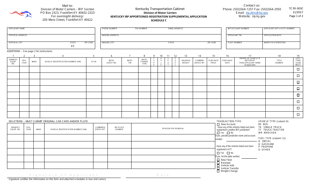 Form TC95-303C Schedule C  Printable Pdf
