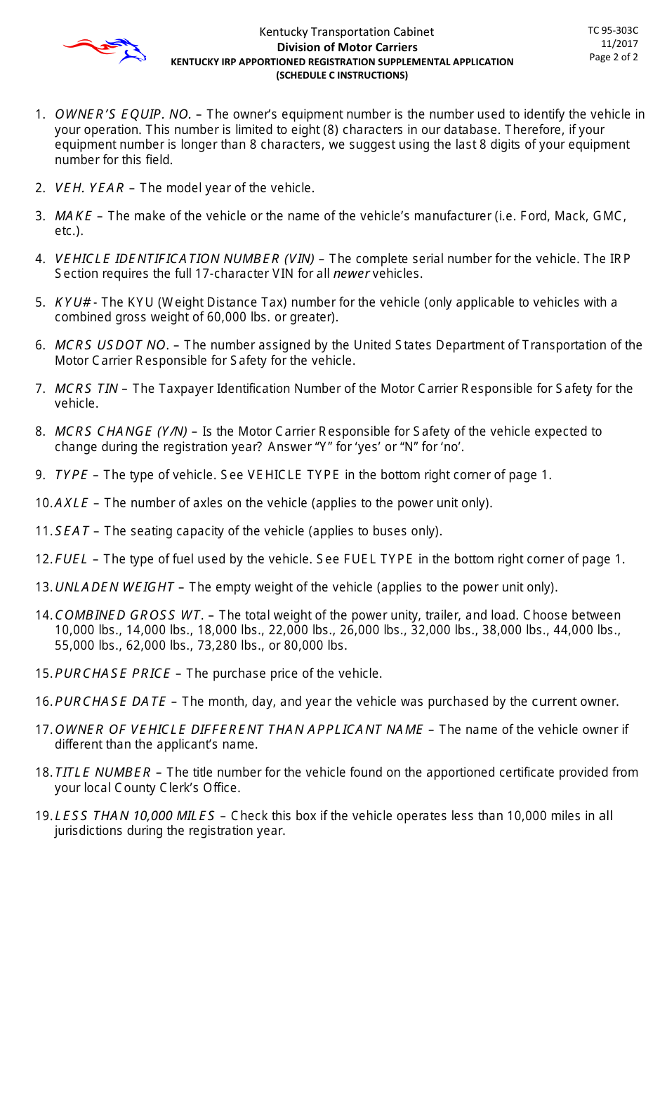 Form TC95-303C Schedule C Kentucky Irp Apportioned Registration Supplemental Application - Kentucky, Page 2