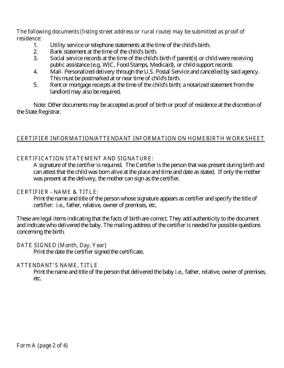 Home Birth Form - Montana, Page 3