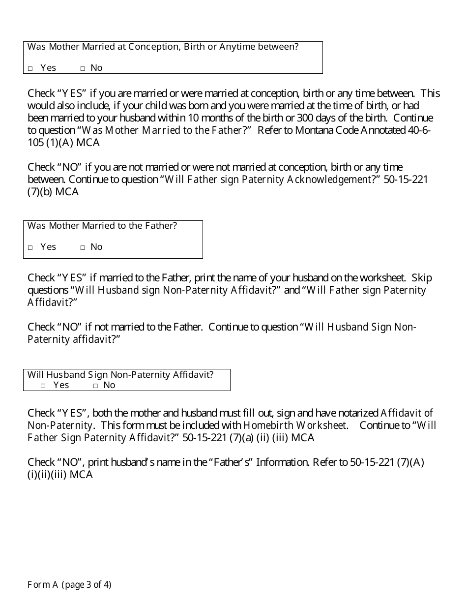Home Birth Form - Montana, Page 4