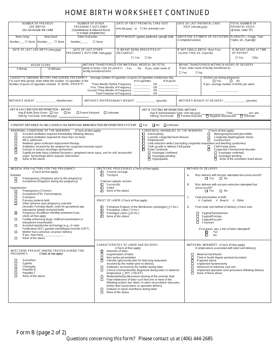 Home Birth Form - Montana, Page 7