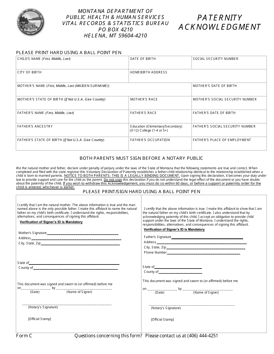 Home Birth Form - Montana, Page 8