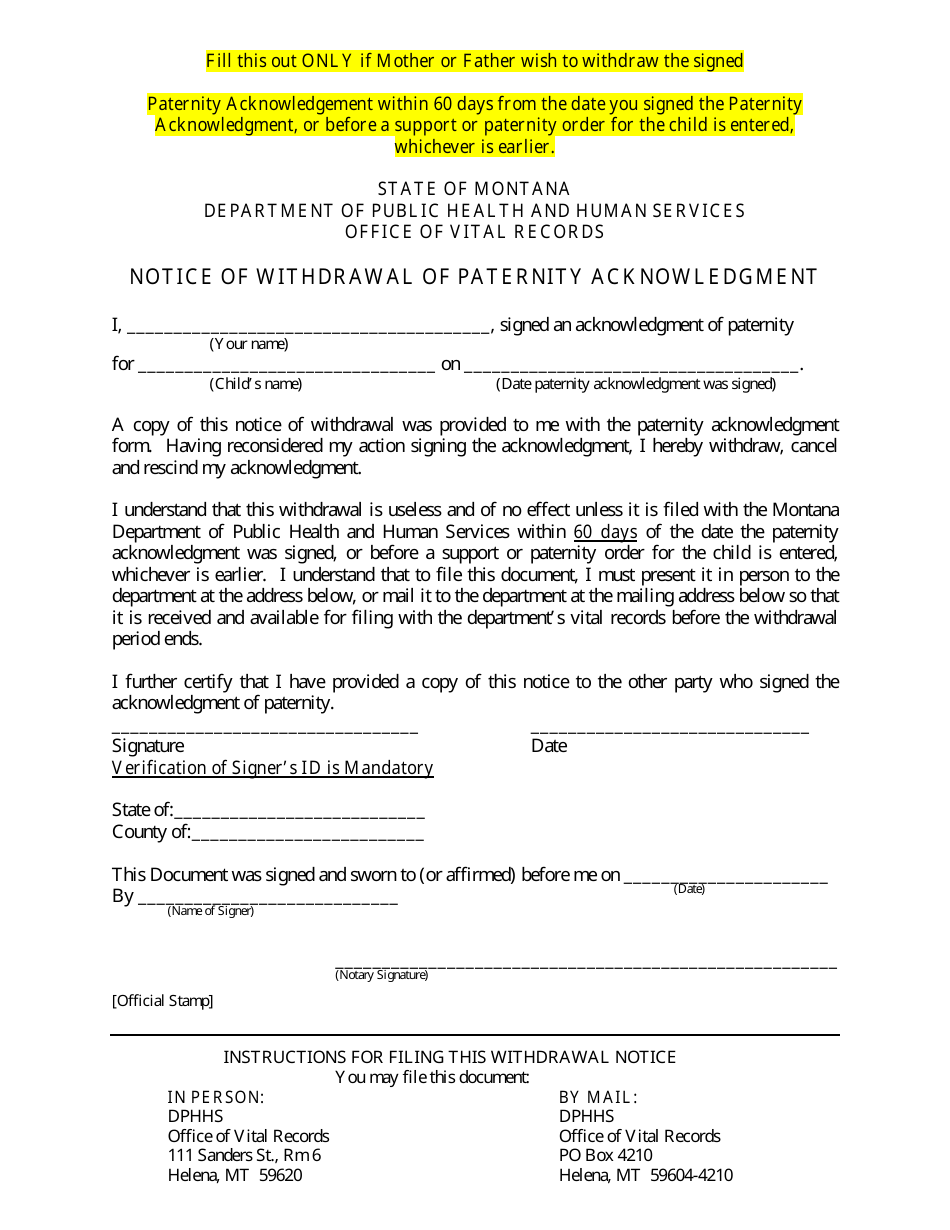 Home Birth Form - Montana, Page 9