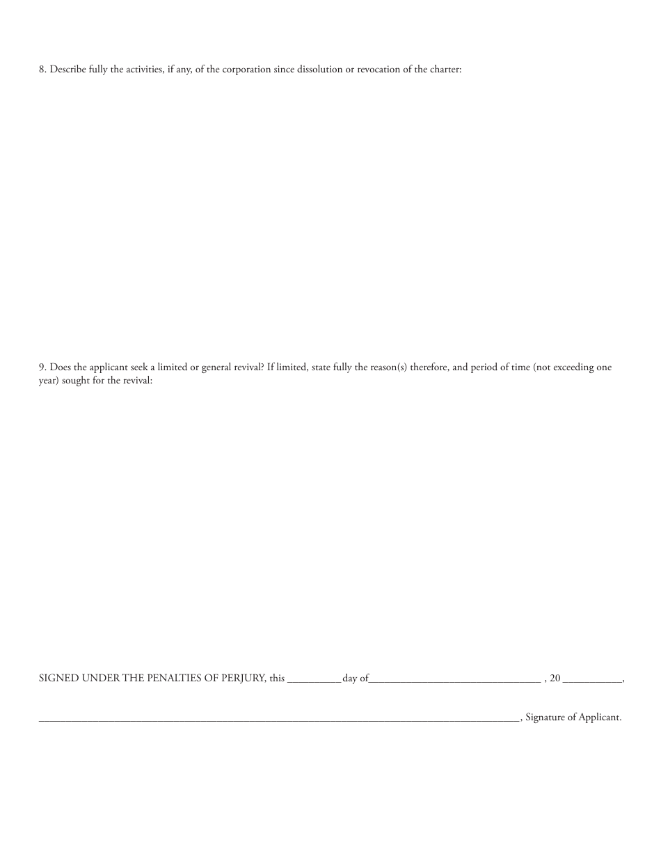 Application for Revival (General Laws, Chapter 180, Section 10c) - Massachusetts, Page 2