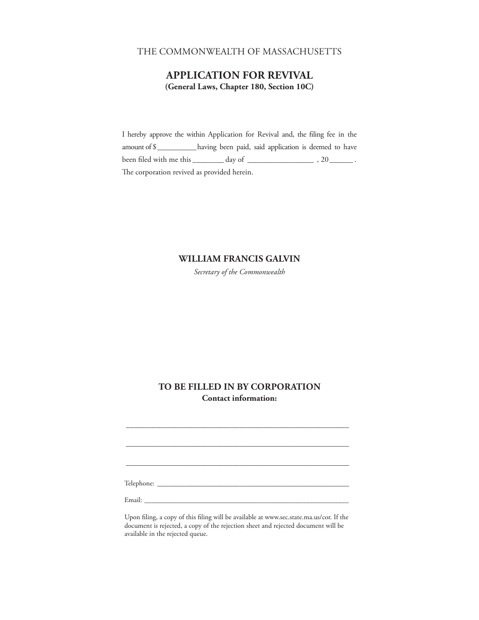 Application for Revival (General Laws, Chapter 180, Section 10c) - Massachusetts, Page 3