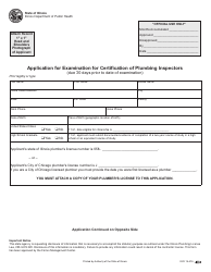 Document preview: Form IOCI15-478 Application for Examination for Certification of Plumbing Inspectors - Illinois