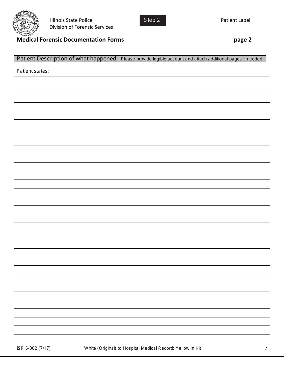 Form ISP6-002 Medical Forensic Documentation Forms - Illinois, Page 2
