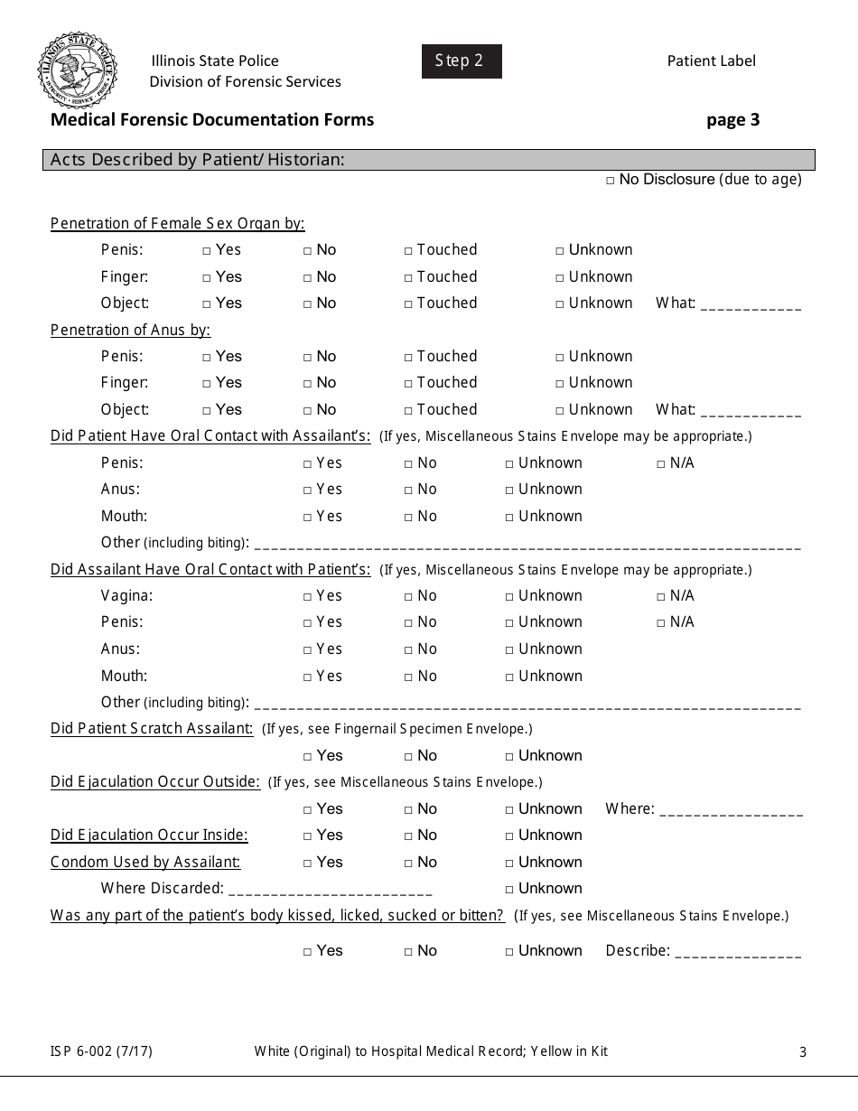 Form ISP6-002 Medical Forensic Documentation Forms - Illinois, Page 3