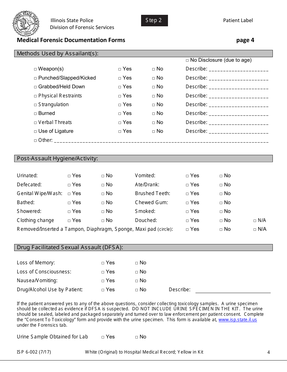 Form ISP6-002 Medical Forensic Documentation Forms - Illinois, Page 4