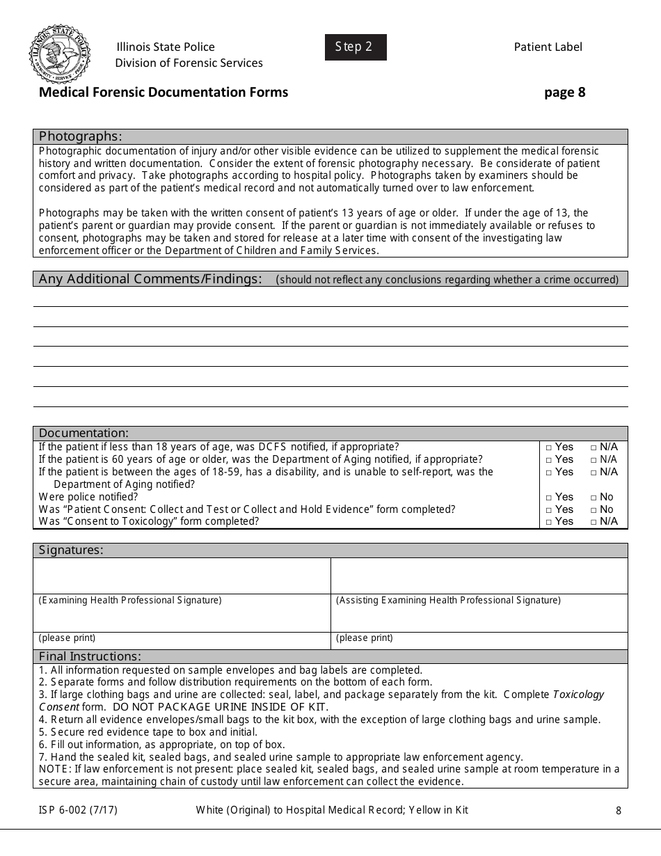 Form ISP6-002 Medical Forensic Documentation Forms - Illinois, Page 8