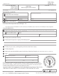 Document preview: Form MC11 Subpoena, Order to Appear and/or Produce - Michigan