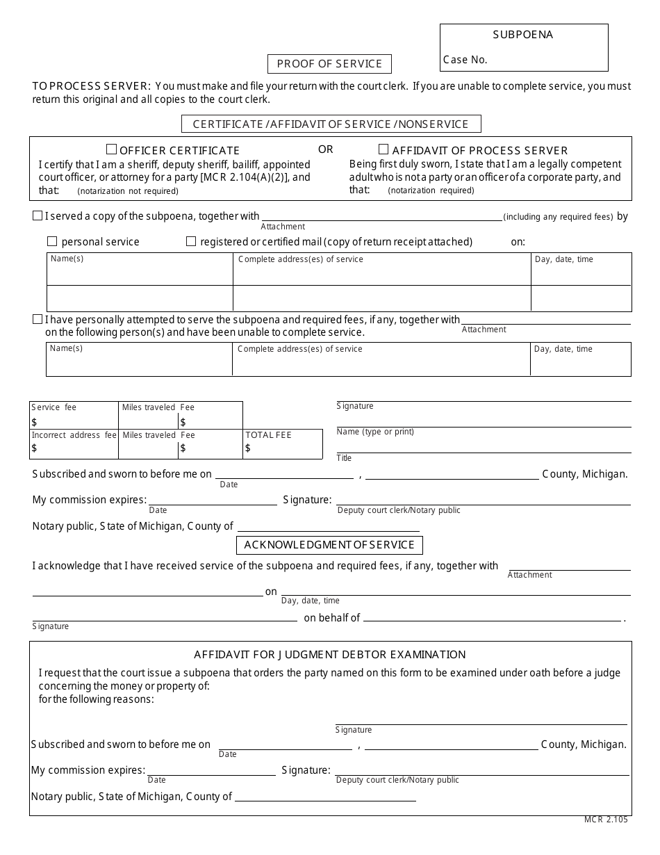 Form MC11 Subpoena, Order to Appear and / or Produce - Michigan, Page 2