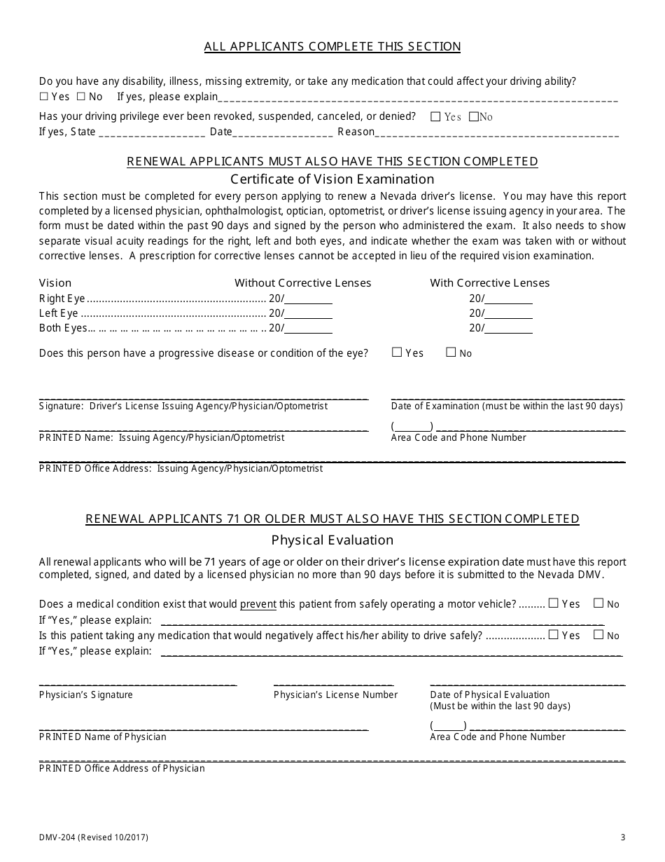 Form Dmv-204 - Fill Out, Sign Online And Download Fillable Pdf, Nevada 